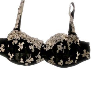 CAMI Black/Ivory  Floral Embroidered Adjustable Underwire Mesh Demi Bra Size 38C